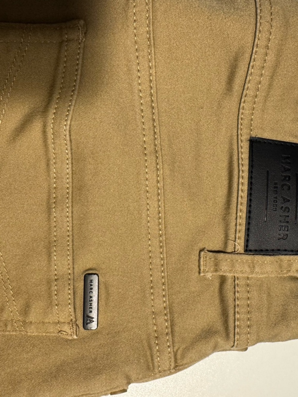 Marc Asher Khaki/Tan Pants with Black Leather Patch